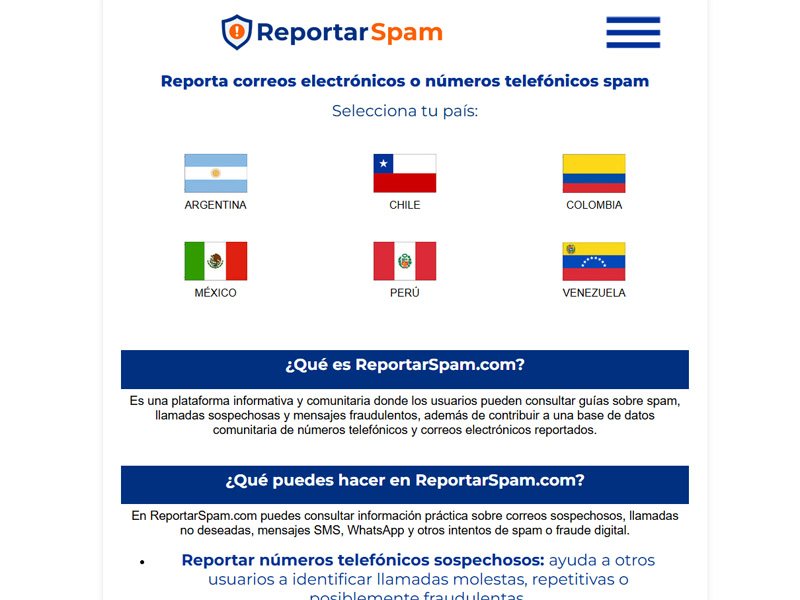 ReportarSpam.com website